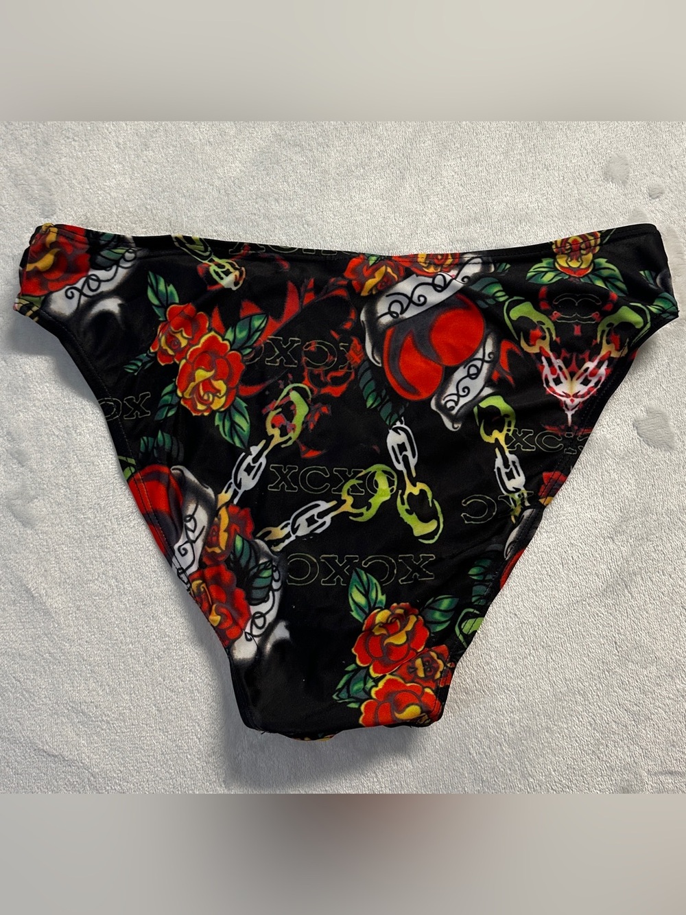 Y2K XCXO women's black punk ed hardy style bikini bottoms, L.